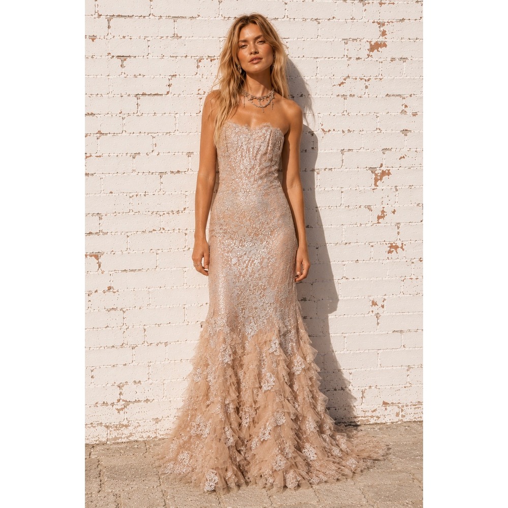 Liancarlo‎ 4305 Designer Strapless Mermaid Wedding Dress Blush Lace Size 6
